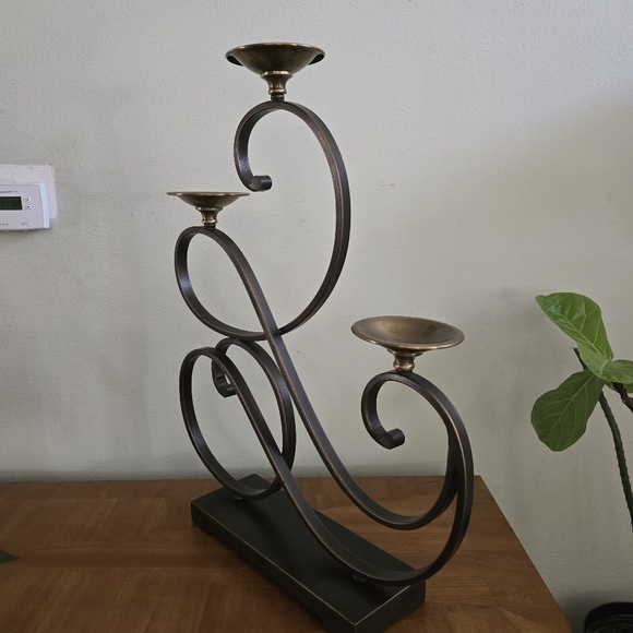 Three tier scroll bent iron/brass candle candelabra holder - Picture 5 of 8